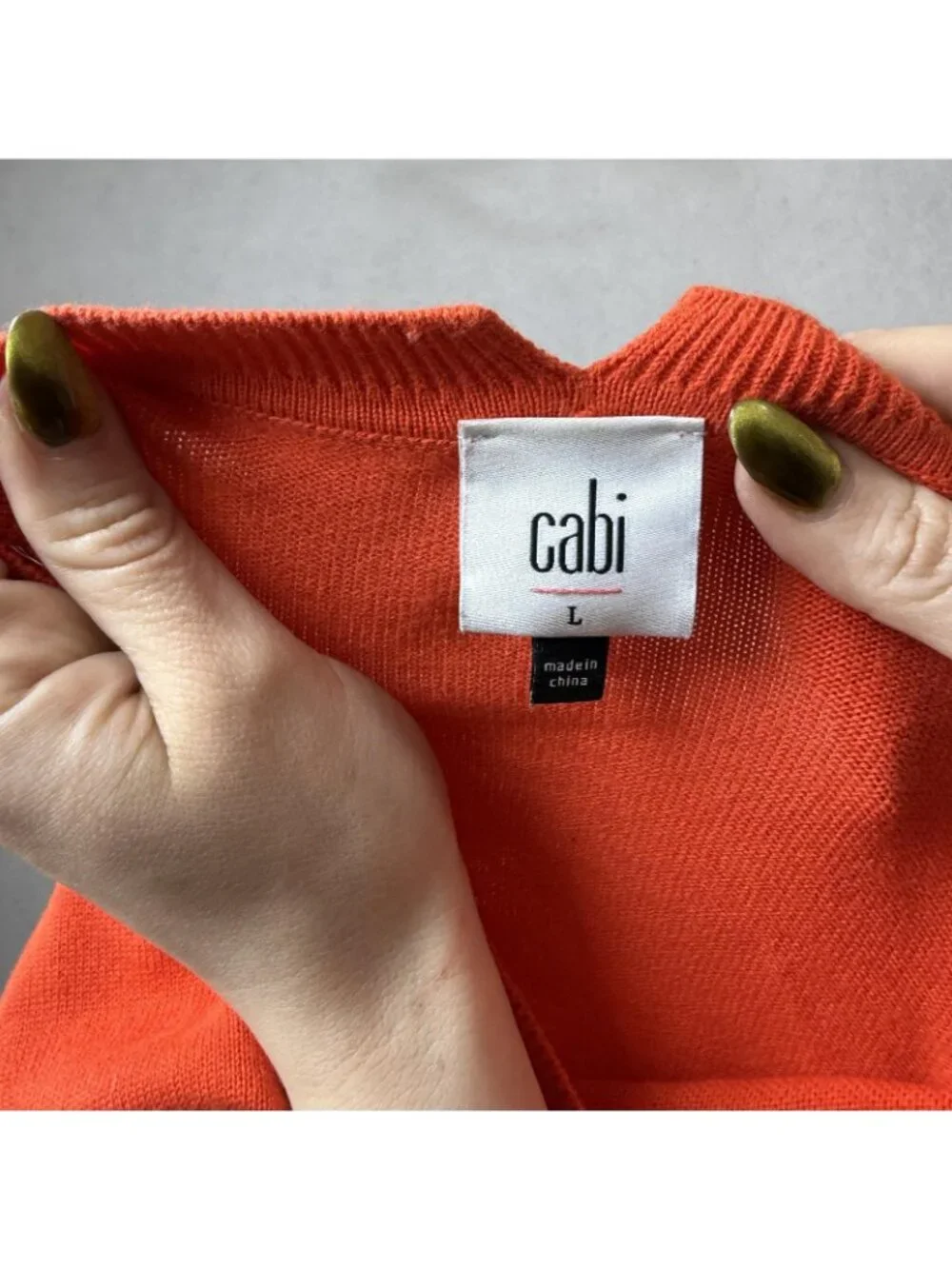 Cabi Sweater Womens Large Orange Crew Neck 3/4 Sleeve High Low Knit Pullover